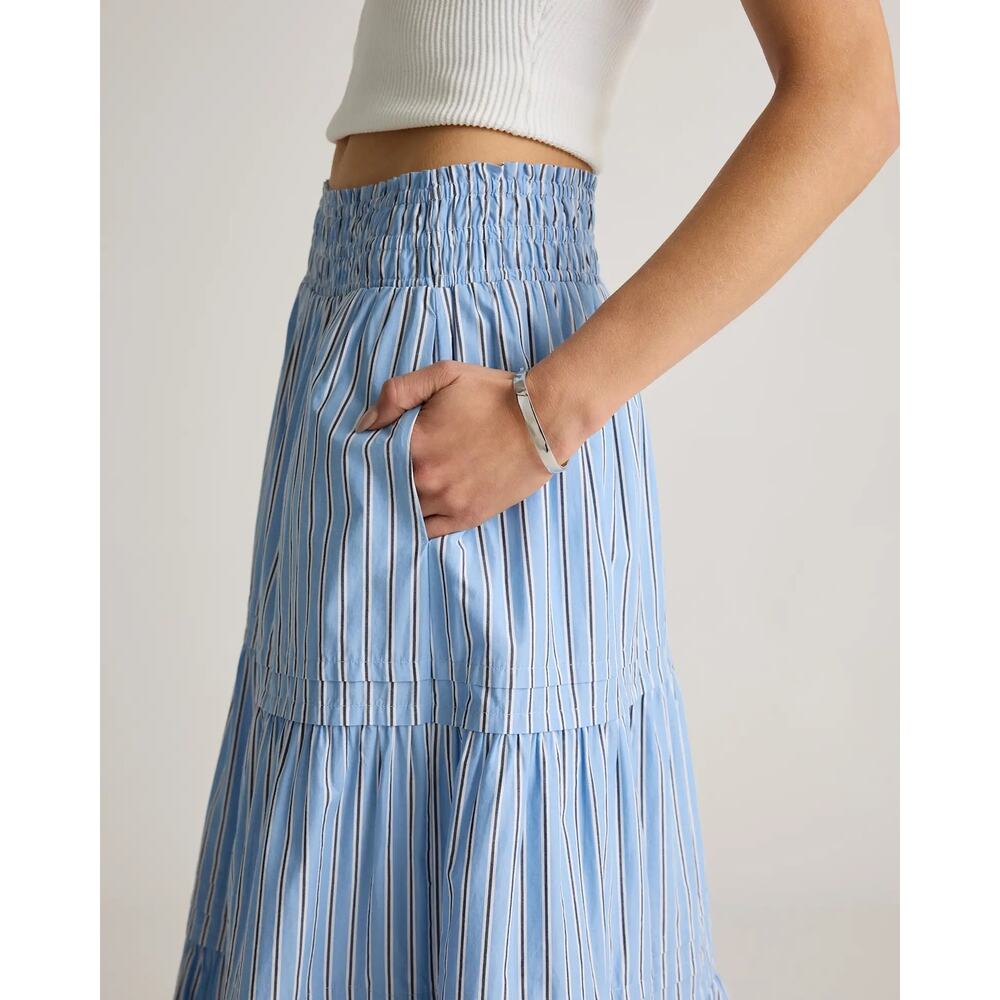 Quince 100% Organic Cotton Poplin Tiered Maxi Skirt Size Large Preppy Coastal - Picture 2 of 10